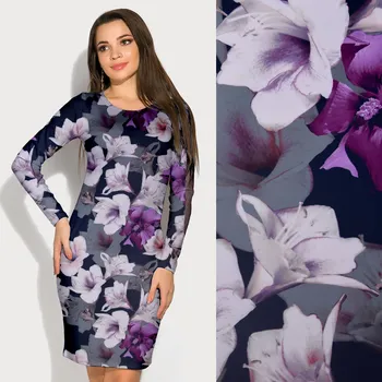 Silnější úplet v tmavě modré barvě s digitálním potiskem květin MI57045/7061