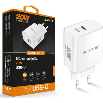Rychlá nabíječka ALIGATOR PD 20W USB-C, bílá