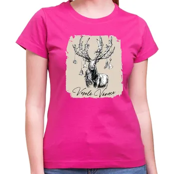 Pánské tričko Tričko - Vánoční jelen, Barva látky ružová, Střih Dámsky, Velikost XS