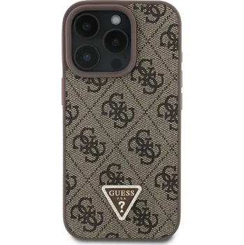 Pouzdro na mobilní telefon Zadní kryt Guess PU 4G Strass Triangle Metal Logo + Crossbody popruh pro Apple iPhone 16 Pro, hnědá