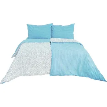 Povlečení Krepové povlečení Kvítek-pruh modrý 140x220 70x90