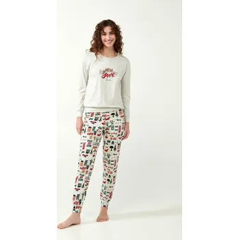 Pánské pyžamo Vamp - Sváteční dámské pyžamo s potiskem 21653 - Vamp beige melange XS