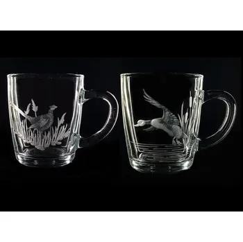 hrníček na čaj nebo kávu 2 ks s rytinou kačky a bažanta - ručně ryté (broušené), dárková krabička, dárek pro myslivce