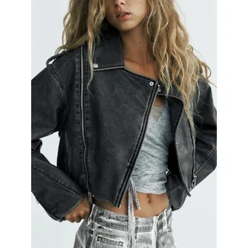 Dámský křivák Dámský krátký kožený křivák bunda Barva: Tmavě Šedá, Velikost: S