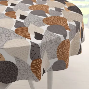 ubrus Bavlněný kulatý ubrus Sandra SA-507 Hnědo-šedé kapky s ornamenty Ø 40 cm