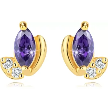 Náušnice Náušnice ze žlutého zlata 585 - květina s fialovými a čirými zirkony, puzety