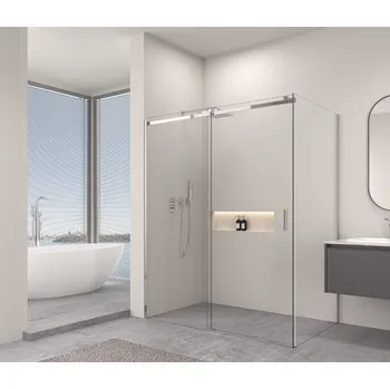 Erga Lynn, sprchový kout s posuvnými dveřmi 100(dveře) x 100(stěna) x 195 cm, 8mm čiré sklo, chromový profil, ERG-V02-LYNN-D100G100-CL-CR