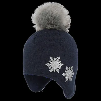 Kojenecká čepice RDX Zimní nasazovací čepice s bambulí Vločky modrá Vel. 3