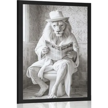 Plakát Dovido Plakát bílý lev s novinami na záchodě