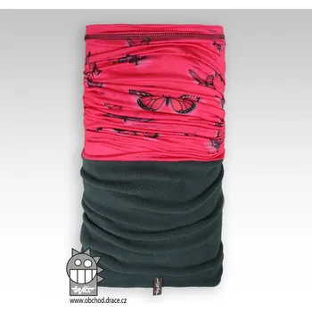 Nákrčník Dráče Nákrčník multi fleece - vzor 12, sytě růžová / motýlci Barva: Růžová tmavší, Velikost: L