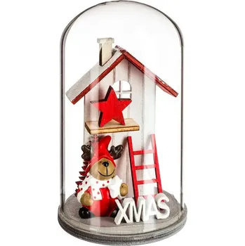 Atmosphera Skleněná kupole s dřevěným vánočním domečkem, 12 cm