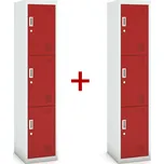 Šatní skříňka S3 trojdveřová 1+1 ZDARMA, demont, cylindrický zámek, šedá/červená