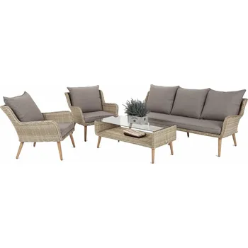 Zahradní sestava Zahradní sedací souprava 4 ks umělý ratan / látka / sklo