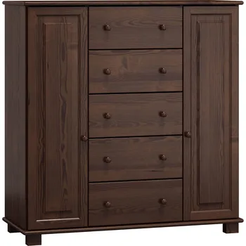 Komoda Slevadoma Komoda masiv borovice se skříňkami a zásuvkami 1-5-1 ELEONORA Barva: Moření ořech, Hloubka: 42 cm