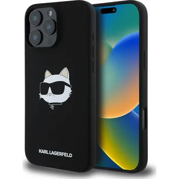 Pouzdro na mobilní telefon Karl Lagerfeld Ochranný kryt na iPhone 16 Pro - Karl Lagerfeld, Silicone Choupette Head MagSafe Black KLHMP16LSCHPPLK