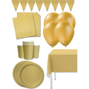 Party dekorace Funiglobal Kits - Prémiová sada zlatých party dekorací pro 8 lidí - Plain Colours -