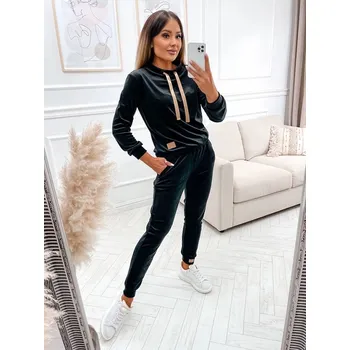 Dámská halenka Černý dámský velurový komplet (637) odstíny černé L (40)