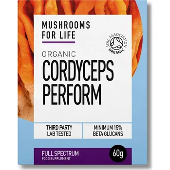 Mushrooms4Life | Bio Cordyceps Perform (Výkon) prášek - 60 g denní použití pro sportovní výkon a energii - 60 g