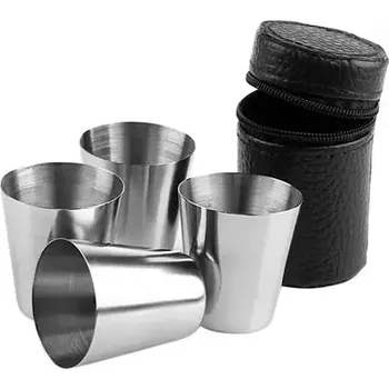 Kempingové nádobí ArmyČastolovice.cz Sada panáků 4 kusy nerez 60ml s pouzdrem