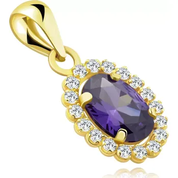 Přívěsek Zlatý přívěsek ze 14K žlutého zlata - oválný fialový zirkon, čirý zirkonový lem