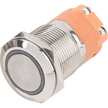 vypínač Spínač kovový s aretací, stříbrný, průměr 22mm, 20A, IP65 Bílá 12-24 V DC