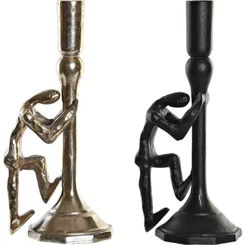 Svíčka Svícen DKD Home Decor Šampaňský Černá Aluminium Osoby (12 x 10 x 27 cm) (2 kusů)