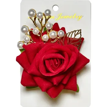 Karnevalový doplněk Květinová brož s růží červená