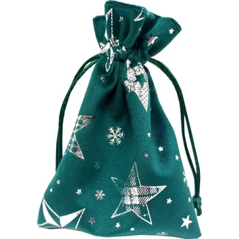 Dárková taška Sáček sametový zelený s vločkami 20*15cm 8701002A