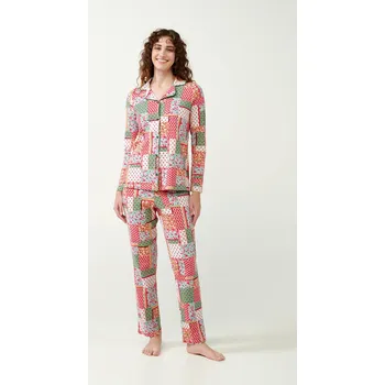 Dámské noční prádlo Vamp - Pyžamo s knoflíky a potiskem 21372 - Vamp green barley l