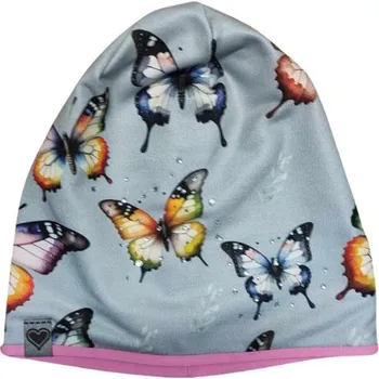 Čepice Dívčí podzimní/jarní čepice šedá motýlci KEV 2024-130