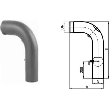 Kouřovod Karl Koleno tažené s prodloužením, klapkou a čistícím otvorem 90°/ 130mm (síla 2mm) - černá