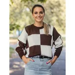 BudesIN Kostkovaný hnědobílý svetr