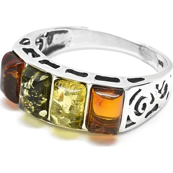Prsten Stříbrný prsten jantar, barevný Dom - 51