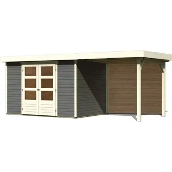 Zahradní domek Dřevěný domek KARIBU ASKOLA 4 + přístavek 2,4 m včetně zadní stěny Šedý Varianta: dřevěný domek KARIBU ASKOLA 4 + přístavek 240 cm včetně zadní stěny (9178) šedý LG3259