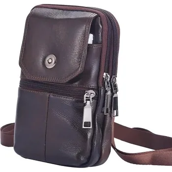 Pánská kožená taška na rameno s více kapsami | víceúčelová kapsa s páskem pro muže - Tmavá káva