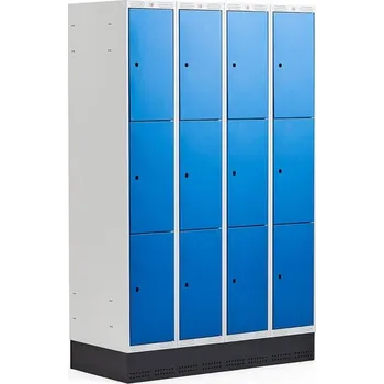 Šatní skříň Boxová šatní skříň CLASSIC, se soklem, 4 sekce, 12 boxů, 1890x1200x550 mm, modré dveře