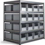 Regál s přepravkami FRASER + COMBO, 32 přepravek, 1980x1840x1230 mm