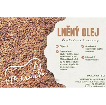 Vip krmiva Lněný olej 5l - pro koně lisované za studena