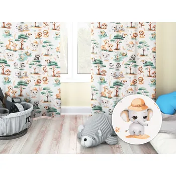 ubrus Dětský bavlněný závěs Sandra SA-513 Africká zvířátka na bílém 150x160 cm