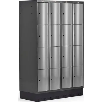 Šatní skříň Boxová šatní skříň CURVE, 4 sekce, 16 boxů, 1890x1200x550 mm, sokl, šedé dveře