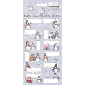 samolepka Arch Vánoční etikety samolepky Sněhuláci světle modrý arch 12 etiket