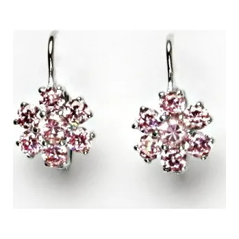 Náušnice Stříbrné náušnice květina pink zirkon - VE24 (Stříbrné náušnice s pink zirkony)