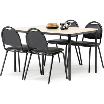 Jídelní set Jídelní sestava JAMIE + WARREN, stůl 1200x800 mm, bříza + 4 židle, černá koženka