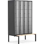 Boxová šatní skříň CURVE, 4 sekce, 16 boxů, 2120x1200x550 mm, lavice, šedé dveře