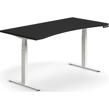 Psací stůl Výškově nastavitelný stůl QBUS, vykrojený, 1600x800 mm, bílá podnož, černá