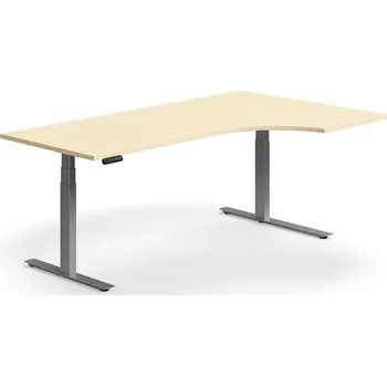 Psací stůl Výškově nastavitelný stůl QBUS, rohový, 2000x1200 mm, stříbrná podnož, bříza