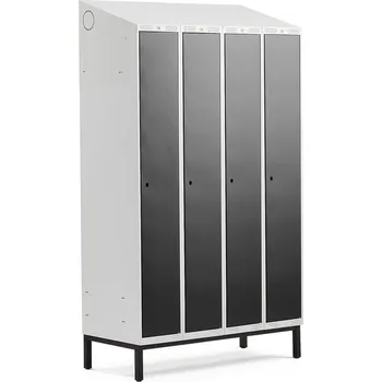 Šatní skříň Šatní skříňka CLASSIC, šikmá střecha, s nohami, 4 sekce, 2100x1200x550 mm, černé dveře