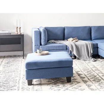 Taburet Taburet podnožka modrá polyesterová tkanina čalouněný čtvercový Minimalistický moderní součást modulární pohovky Beliani