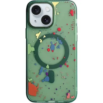 Pouzdro na mobilní telefon Prémiový průhledný Magsafe kryt s barevnými kaňkami iPhone 15 Pro Max Barva: Zelená