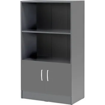 Policová skříň Kancelářská skříň FLEXUS, 1325x760x415 mm, dveře + 2 otevřené police, šedá